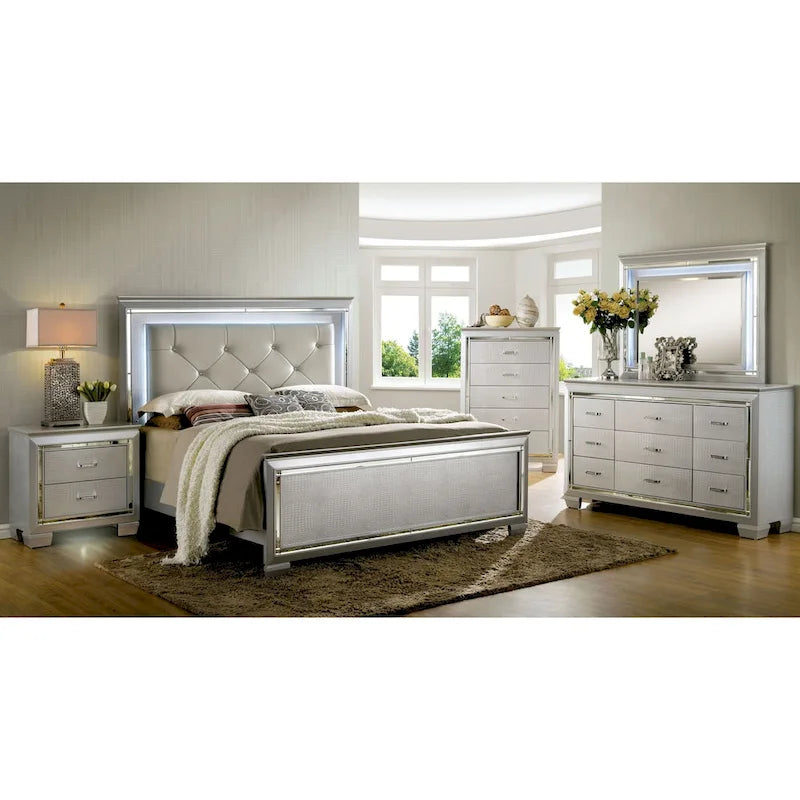 Commode et miroir contemporains 9 tiroirs Ruff Crocodile en bois en 2 pièces par Furniture of America