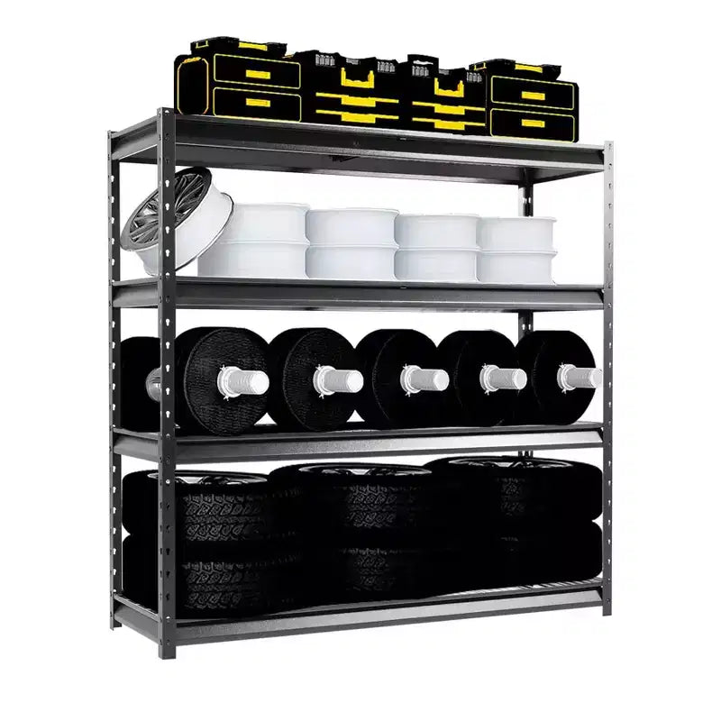 Atlas Shelving 4-Tier 72"x24"x72" Heavy Duty Garage Shelving Load 12000lbs Hammertone: Steel Utility Storage, Adjustable Shelves