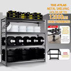 Étagère de rangement Atlas à 4 niveaux 183x61x183 cm Robuste de garage Charge 5443 kg Finition martelée : Rangement utilitaire en acier, étagères réglables