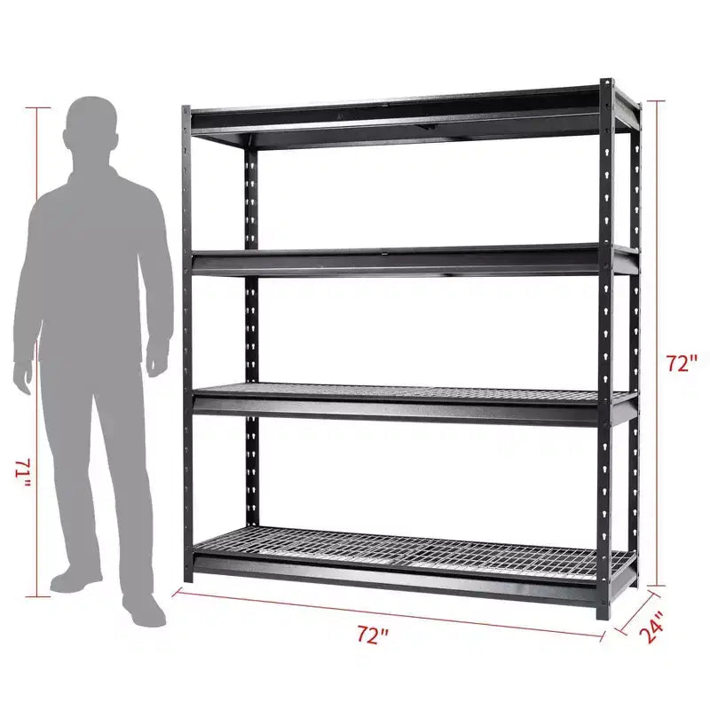 Étagère de rangement Atlas à 4 niveaux 183x61x183 cm Robuste de garage Charge 5443 kg Finition martelée : Rangement utilitaire en acier, étagères réglables