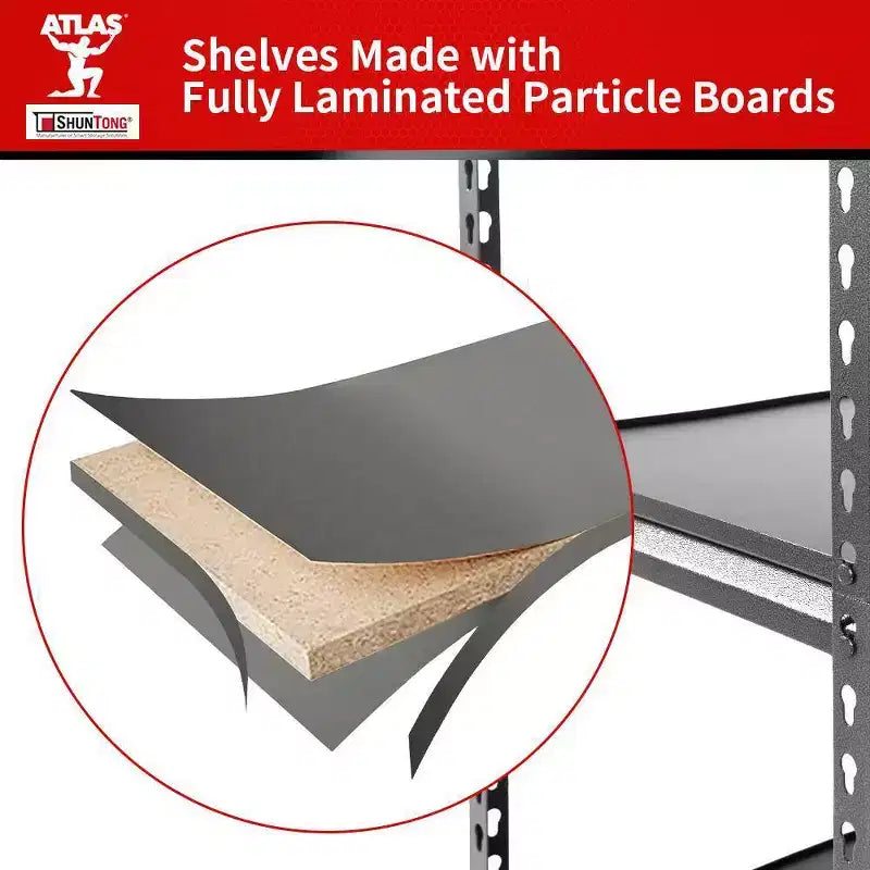 Étagères Atlas à 5 niveaux 30"x12"x60" 2000lb, sans boulons, en acier avec tablettes laminées Hammertone : Racks de rangement réglables et résistants à la rouille