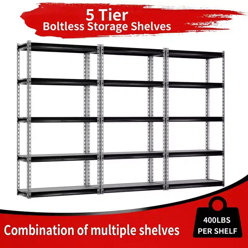 Étagères Atlas à 5 niveaux 30"x12"x60" 2000lb, sans boulons, en acier avec tablettes laminées Hammertone : Racks de rangement réglables et résistants à la rouille