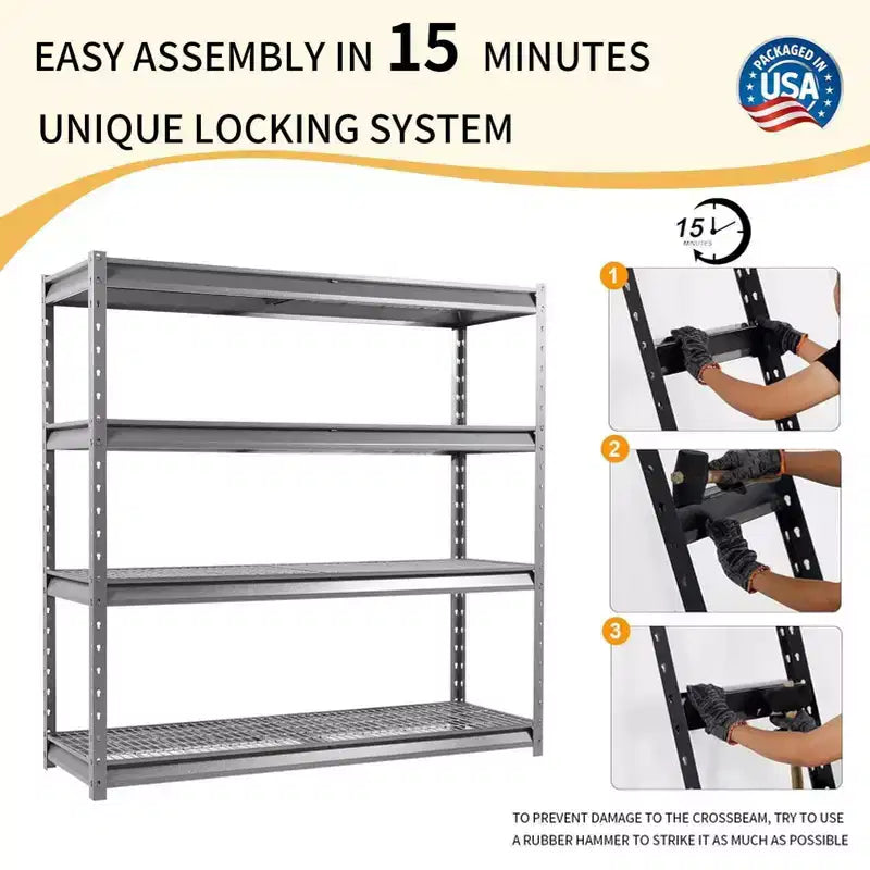 Étagère Atlas à 4 niveaux 72"x24"x72" Robuste pour garage Charge 8000lbs Gris veiné : Acier, Étagères réglables et fixes, Résistant à la rouille