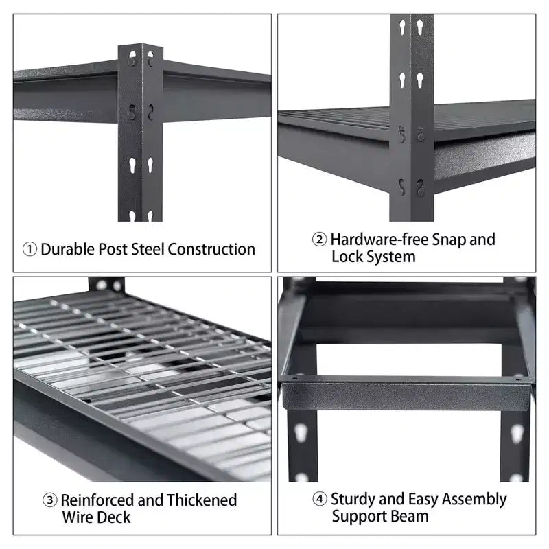 Étagère Atlas à 4 niveaux 72"x24"x72" Robuste pour garage Charge 8000lbs Gris veiné : Acier, Étagères réglables et fixes, Résistant à la rouille