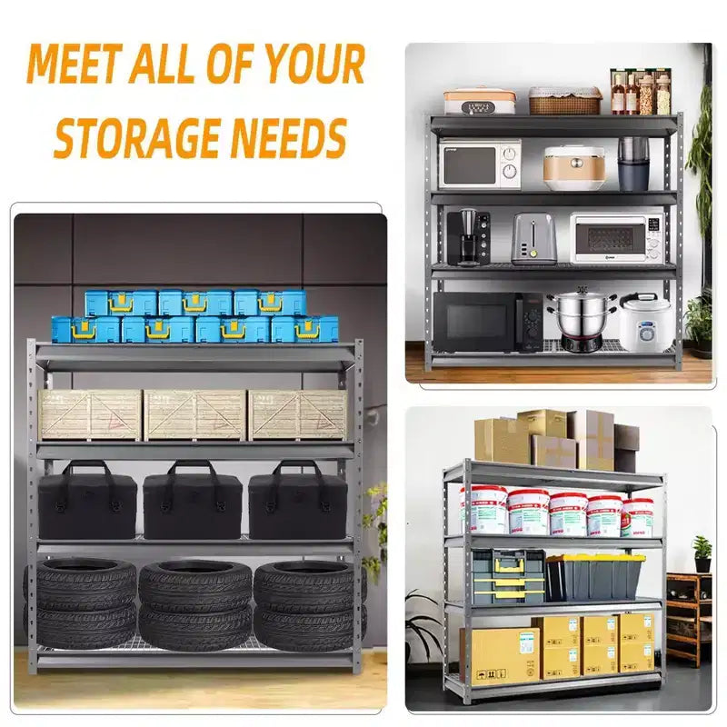 Étagère Atlas à 4 niveaux 72"x24"x72" Robuste pour garage Charge 8000lbs Gris veiné : Acier, Étagères réglables et fixes, Résistant à la rouille