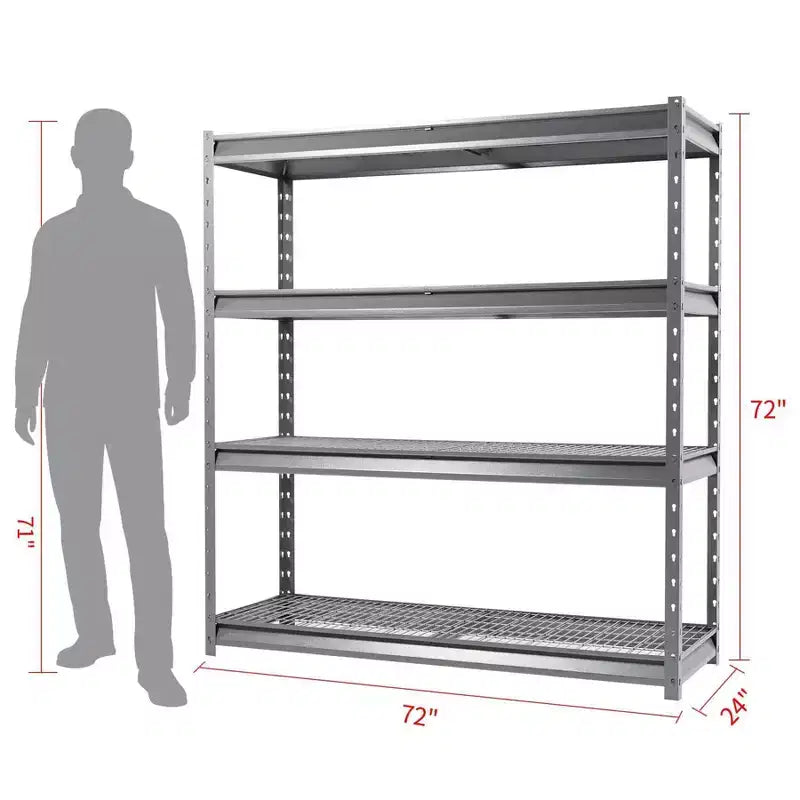 Étagère Atlas à 4 niveaux 72"x24"x72" Robuste pour garage Charge 8000lbs Gris veiné : Acier, Étagères réglables et fixes, Résistant à la rouille