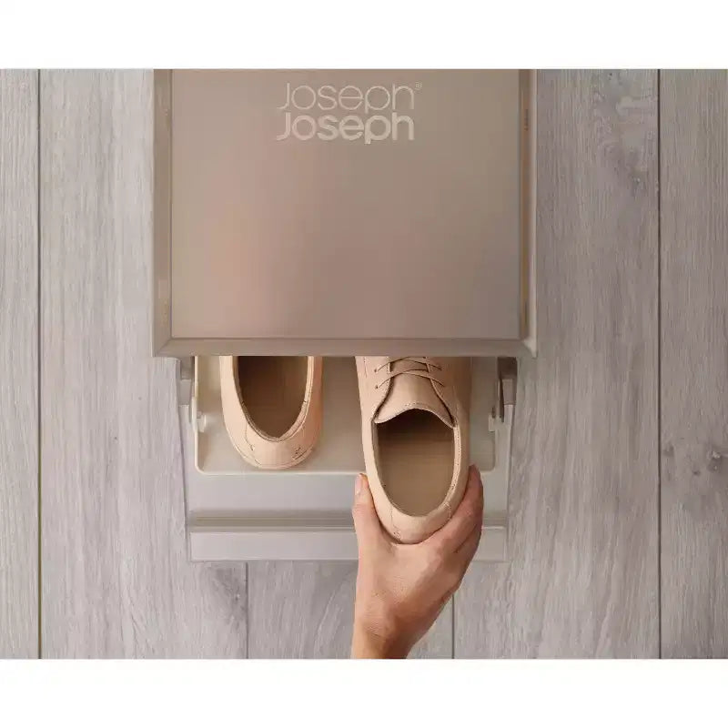 Joseph Joseph 6 boîtes de rangement de chaussures de qualité supérieure avec plateau coulissant : cadre en polypropylène, blanc cassé, peut contenir 6 paires