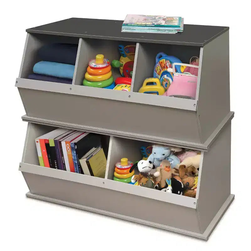 Badger Basket Rangement Cubique Empilable Trois Bacs Imitation Bois/Gris