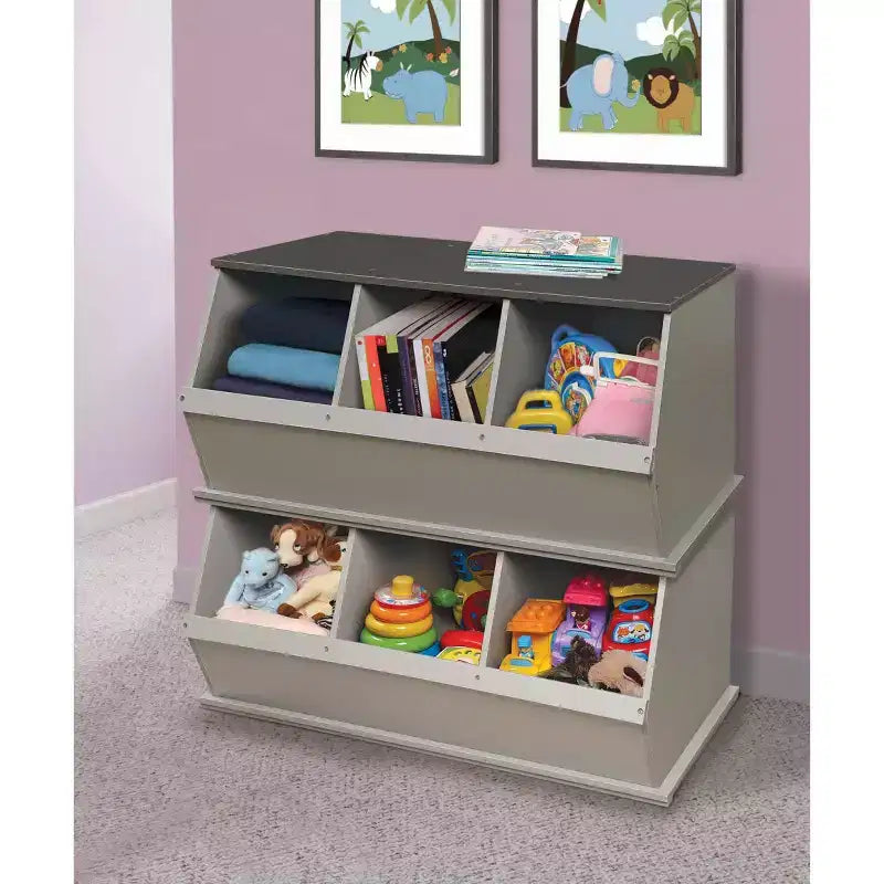 Badger Basket Rangement Cubique Empilable Trois Bacs Imitation Bois/Gris