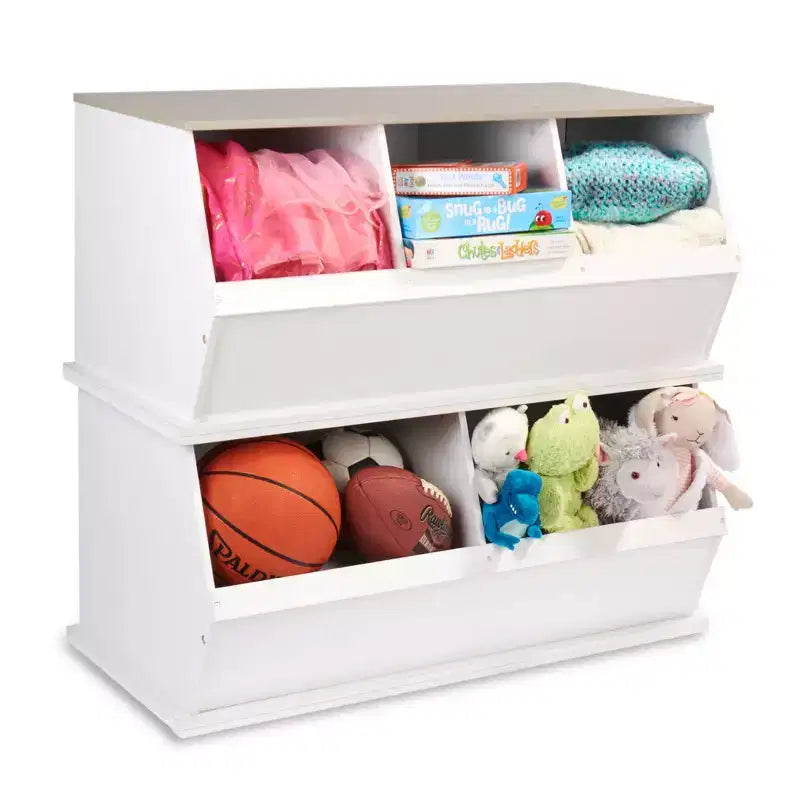 Meuble de rangement empilable à trois bacs Badger Basket Blanc/Grain de bois gris