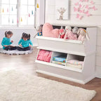Meuble de rangement empilable à trois bacs Badger Basket Blanc/Grain de bois gris