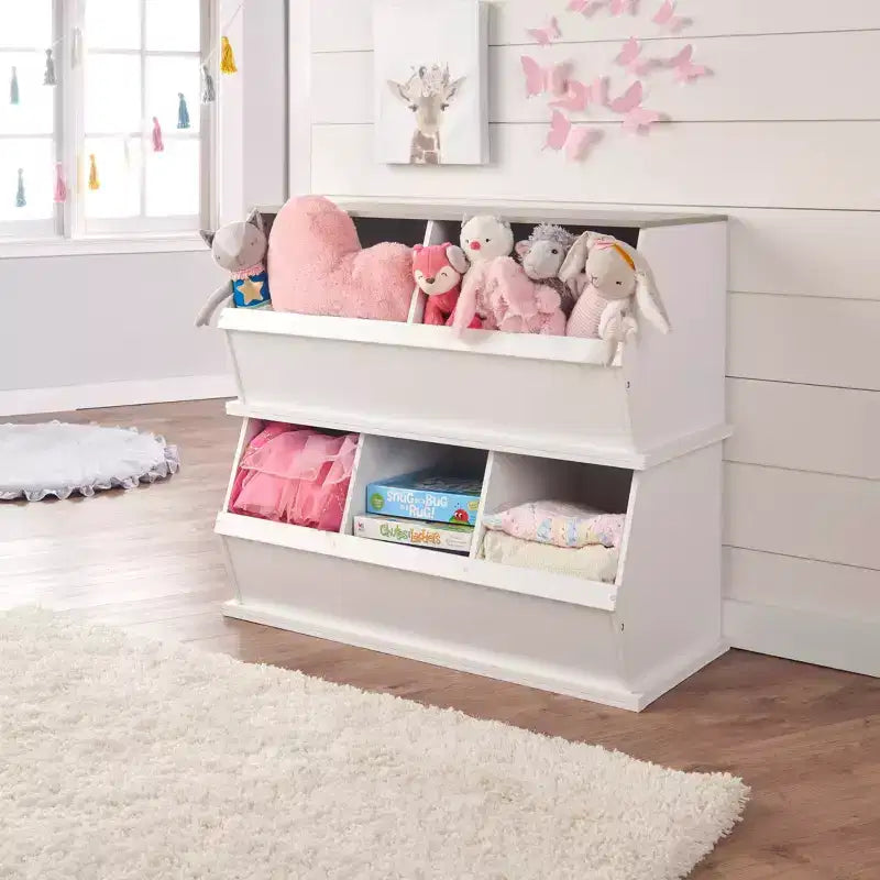 Meuble de rangement empilable à trois bacs Badger Basket Blanc/Grain de bois gris