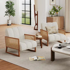 Fauteuils d'appoint en rotin, chaise en rotin naturel rembourrée, fauteuil en lin de style moderne du milieu du siècle, chaises d'appoint pour salon et chambre