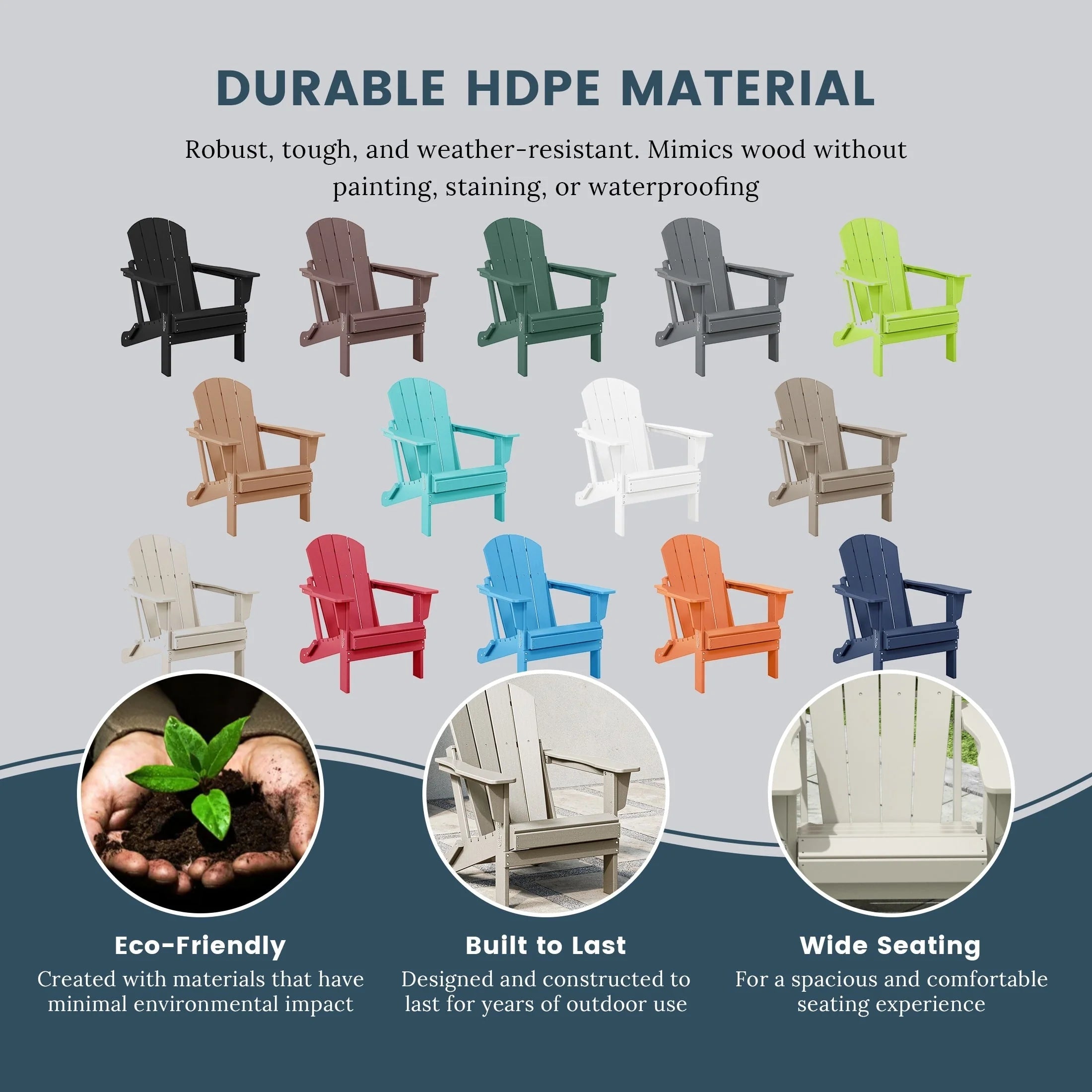 Chaise Adirondack pliante d'extérieur tout temps Polytrends Laguna résistante à la décoloration pour patio