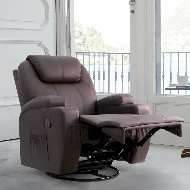 Fauteuil Inclinable de Massage Pivotant Chauffant en Similicuir pour Salon