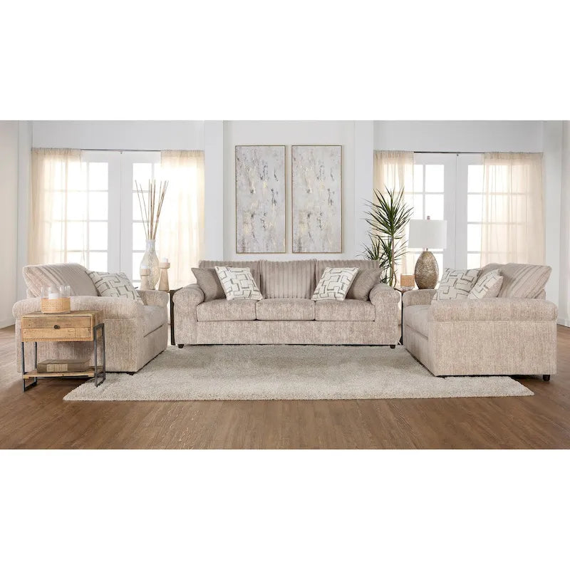 Ensemble canapé, causeuse et fauteuil câlin en velours côtelé à grosses côtes Nason de Roundhill Furniture