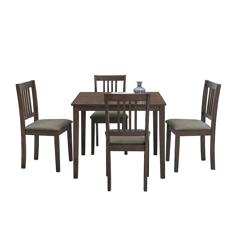 Ensemble Table et Chaises de Salle à Manger Carrée en Bois, Table à Manger Décontractée avec 4 Chaises de Salle à Manger Rembourrées pour Coin Repas de Cuisine