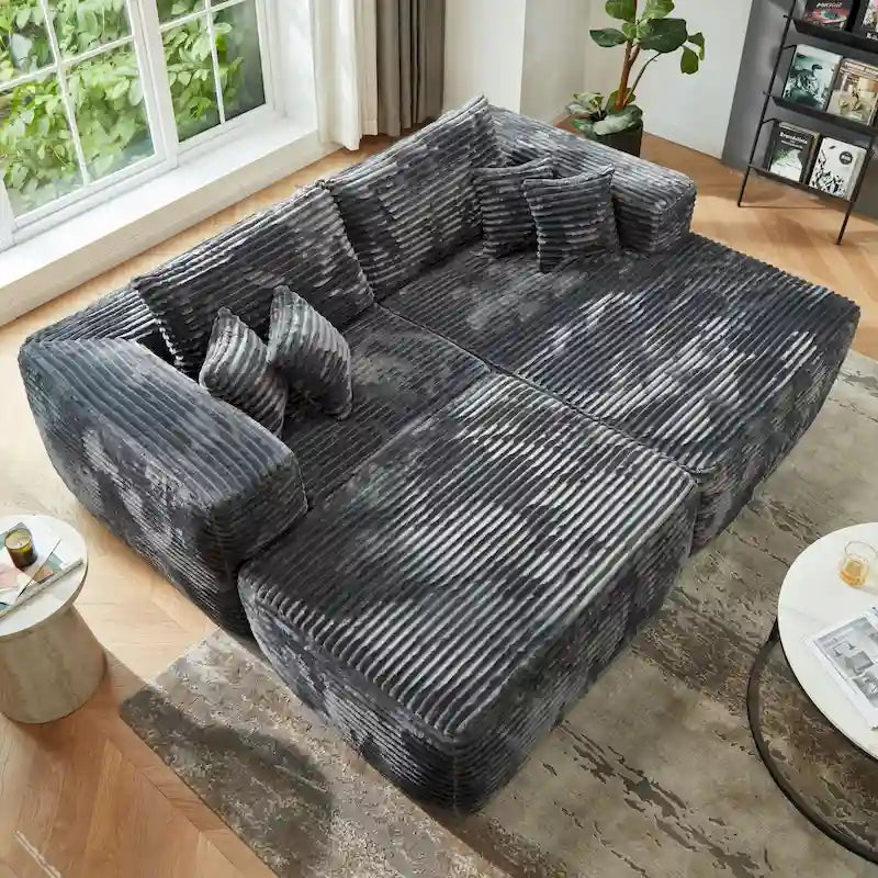 HOOOWOOO Canapé d'angle moderne en peluche avec pouf amovible