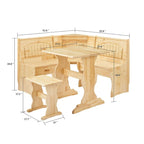 MUSEHOMEINC Ensemble de table de salle à manger 3 pièces en bois massif de style traditionnel avec banquette latérale, ensemble de table de coin repas avec rangement caché