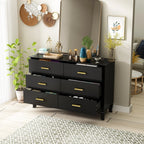 Commode double Timechee 6 tiroirs 47,2 po de largeur, pieds en bois massif, fini laqué