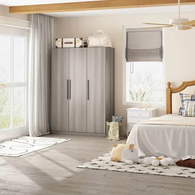Armoire de rangement en bois avec 6 cubes de rangement et tringle à vêtements