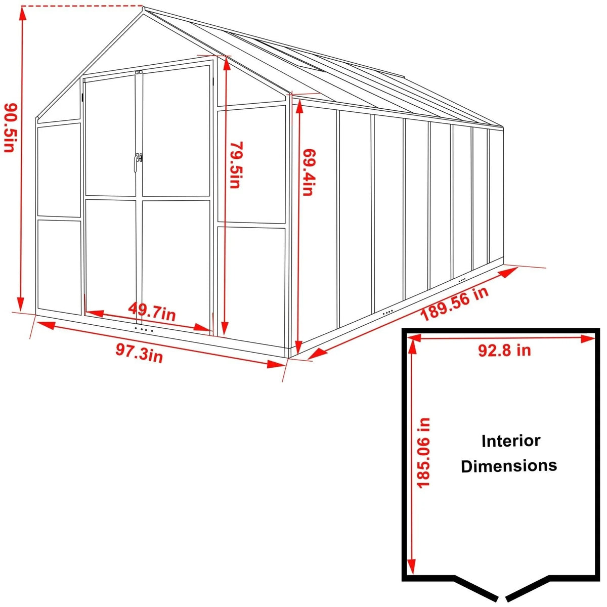 Serre de jardin aluminium VEIKOUS avec évent de toit réglable et porte verrouillable Grise