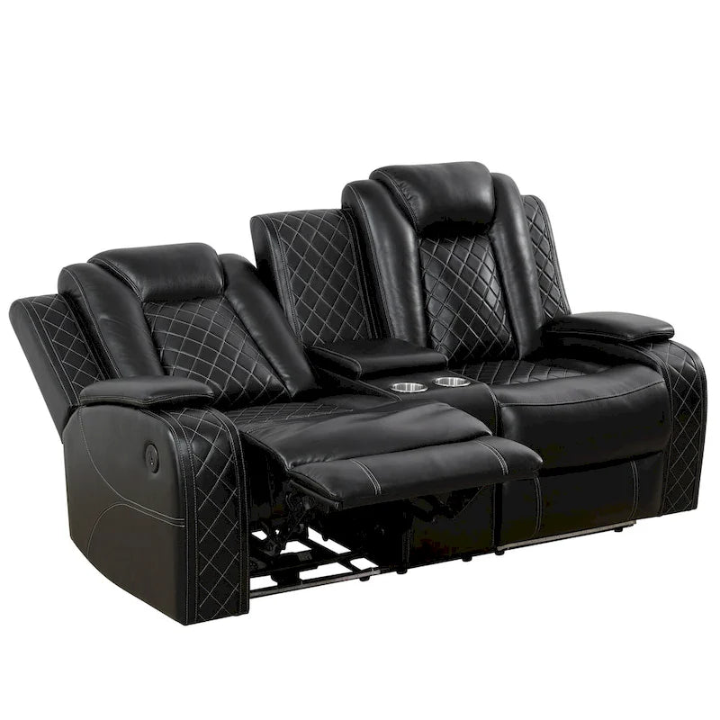 Ensemble de canapés inclinables modernes 3 pièces en cuir avec LED et chargement sans fil