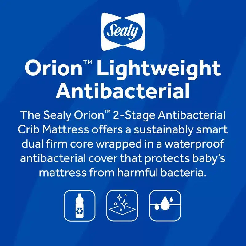 Matelas de berceau et de lit pour tout-petit Sealy Orion 2 étapes durable et antibactérien - Blanc