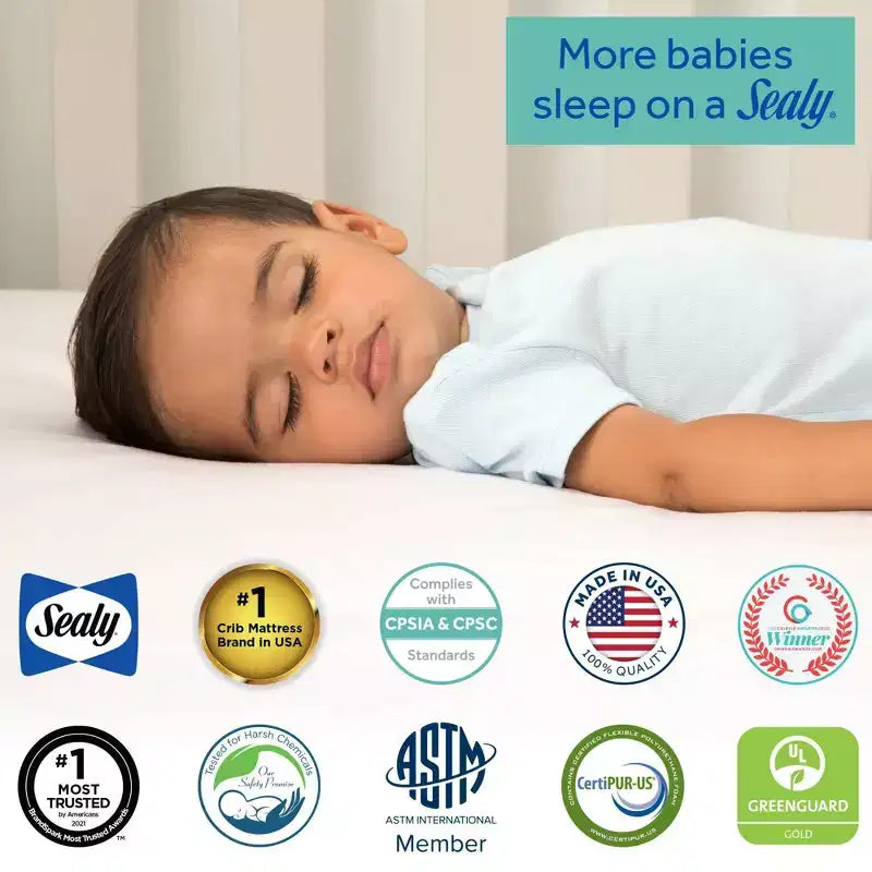 Matelas de berceau et de lit pour tout-petit Sealy Orion 2 étapes durable et antibactérien - Blanc