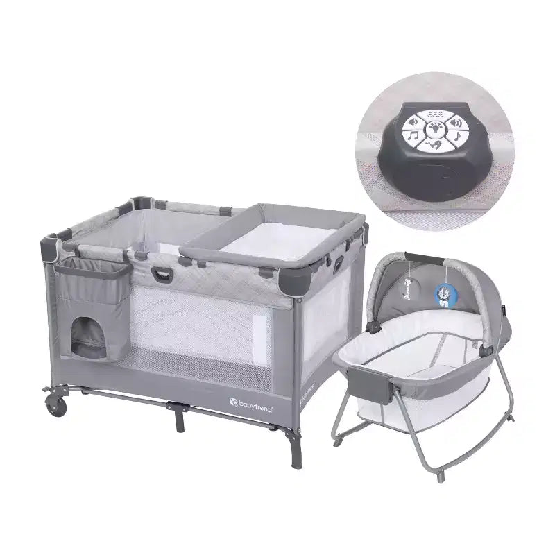 Baby Trend Lullaby Nursery Suite EZ-Fold Playard with Portable Rocking Lounger - Madrid Plaid: Canopy, Bassinet, Locking Wheels, Vibration