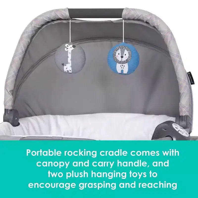 Baby Trend Lullaby Nursery Suite EZ-Fold Playard avec transat berçant portatif – Madrid Plaid : auvent, moïse, roues verrouillables, vibration