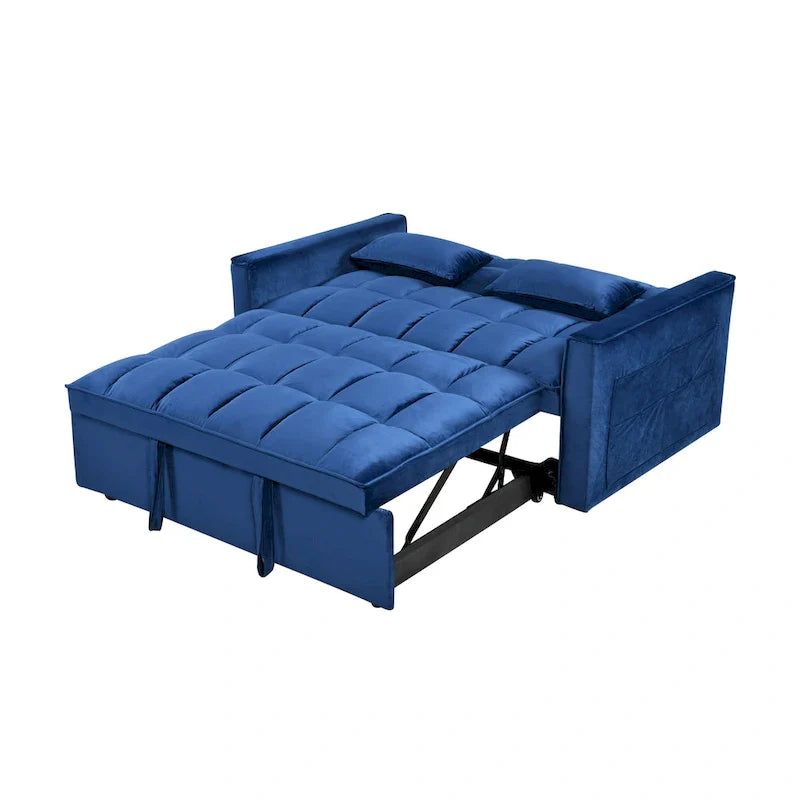 Causeuse futon moderne en velours avec dossier inclinable et poches, 2 places — Gris foncé / Gris clair / Bleu / Noir