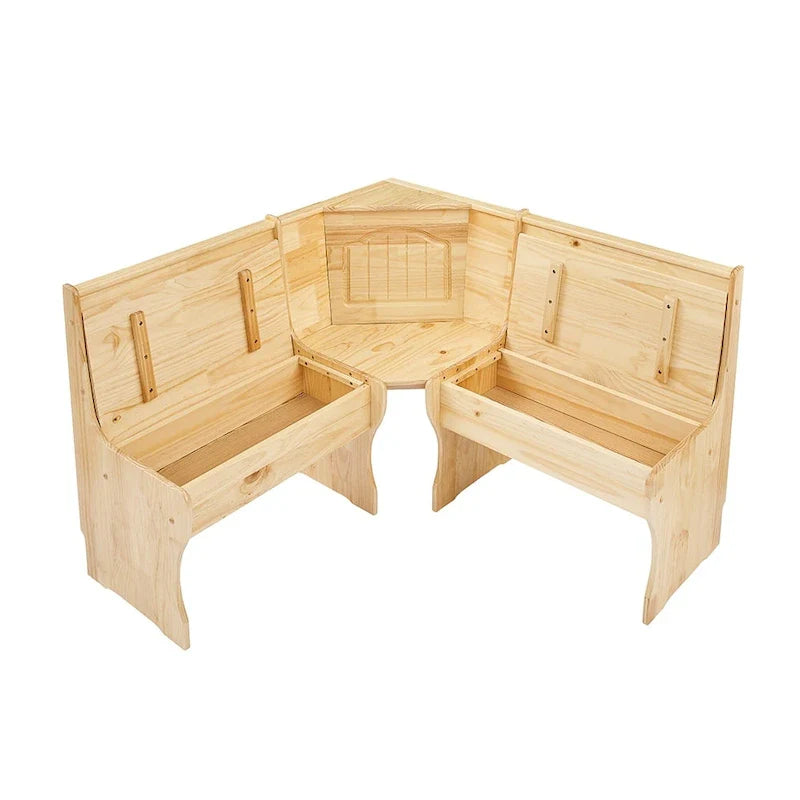 MUSEHOMEINC Ensemble de table de salle à manger 3 pièces en bois massif de style traditionnel avec banquette latérale, ensemble de table de coin repas avec rangement caché