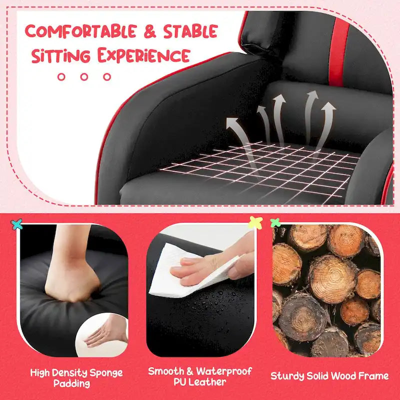 Fauteuil inclinable pour enfants Gymax Canapé ergonomique en cuir avec repose-pieds