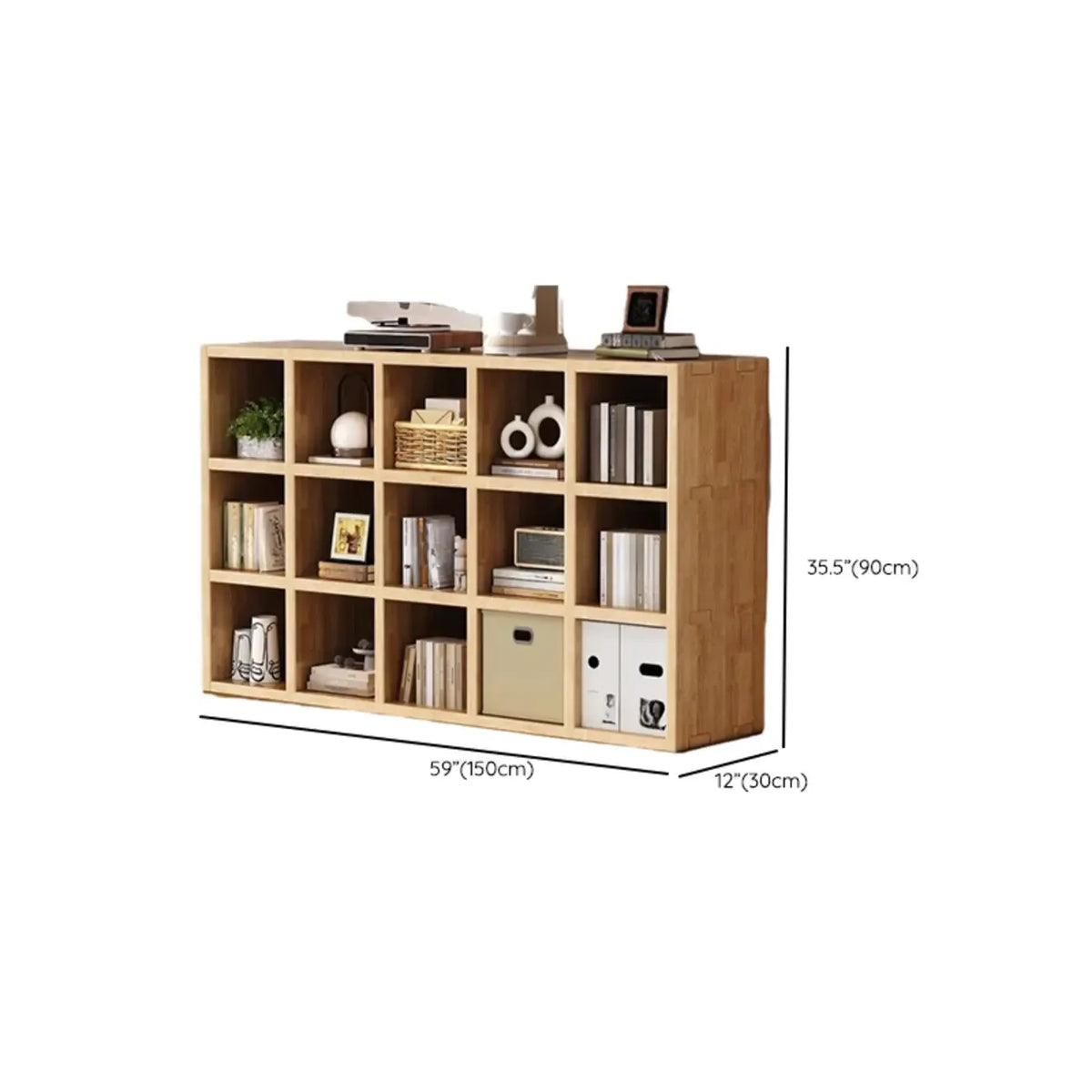 Bibliothèque moderne horizontale en bois à 8 cubes, finition naturelle