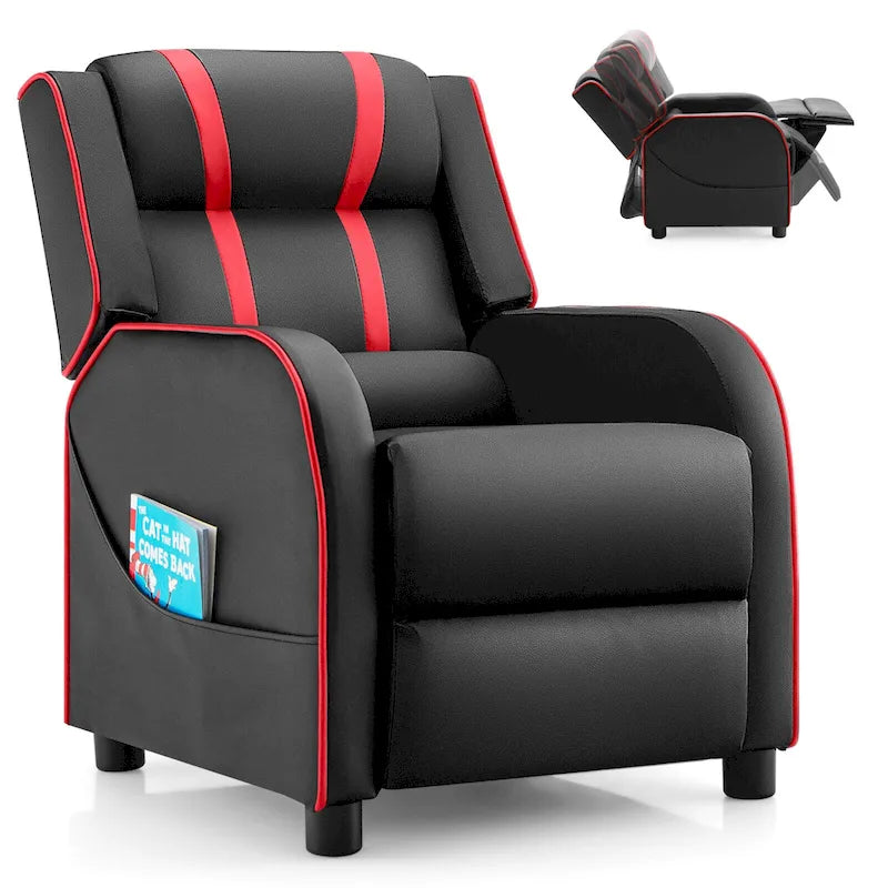 Fauteuil inclinable pour enfants Gymax Canapé ergonomique en cuir avec repose-pieds