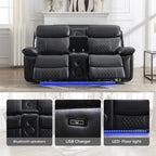 Canapé inclinable électrique avec chargeur sans fil, liseuse, lumière LED pour salon, similicuir, port AC/USB, porte-gobelet, noir