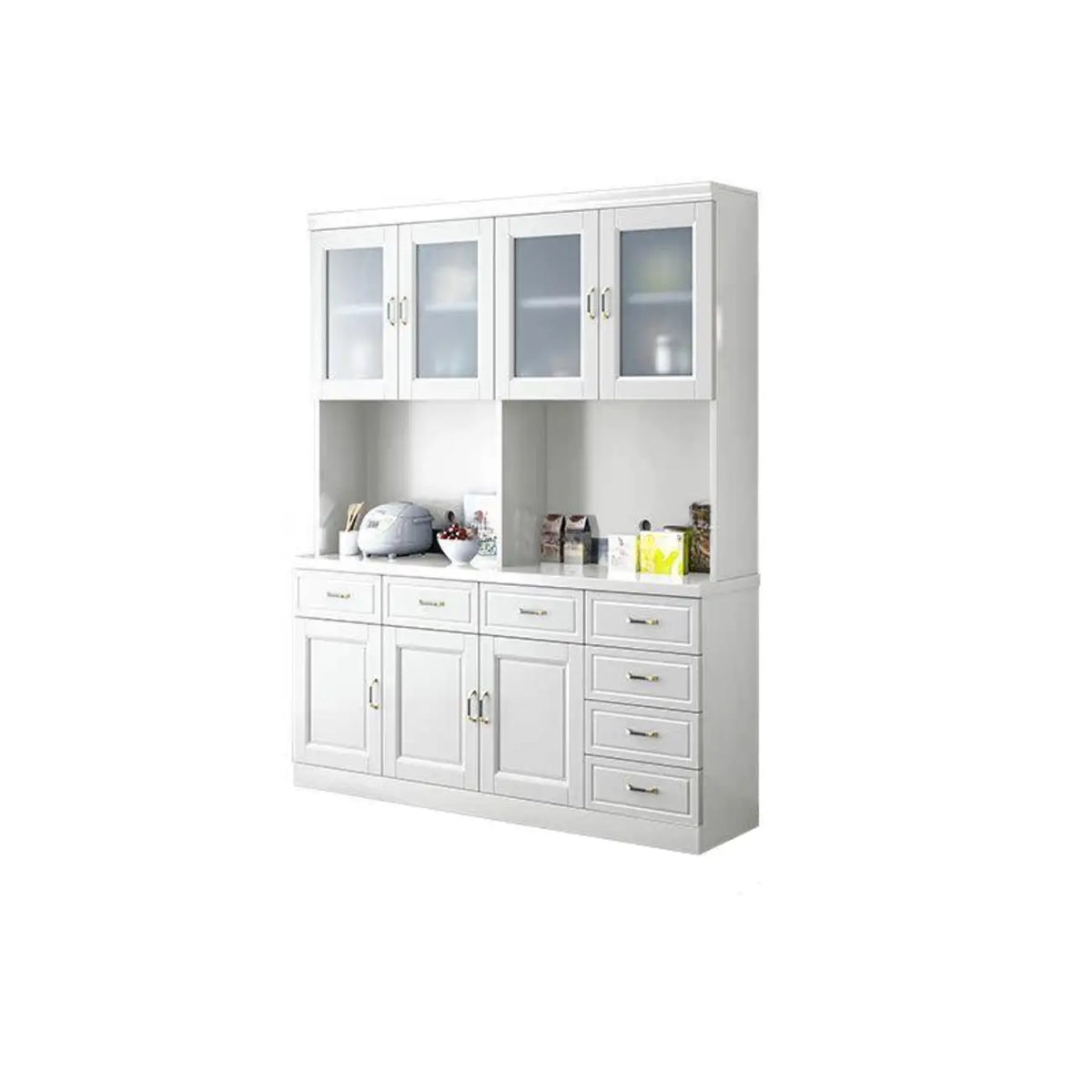Buffet de cuisine en bois blanc avec casier à vin intégré