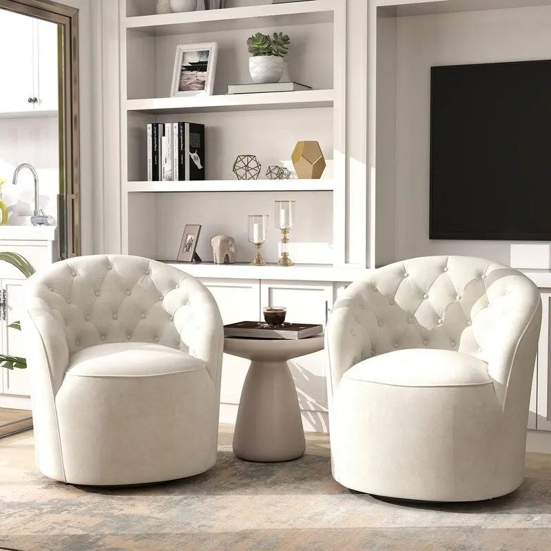 Fauteuil club pivotant à 360 degrés en velours avec dossier capitonné