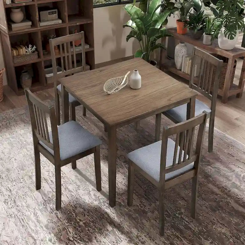Ensemble Table et Chaises de Salle à Manger Carrée en Bois, Table à Manger Décontractée avec 4 Chaises de Salle à Manger Rembourrées pour Coin Repas de Cuisine
