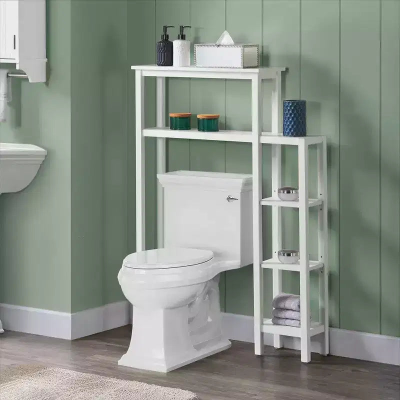 Meuble de rangement Dover à placer au-dessus des toilettes avec étagères latérales Blanc - Alaterre Furniture