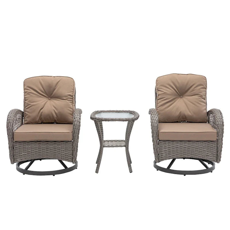 Ensemble de 3 chaises de jardin pivotantes et basculantes d'extérieur, ensemble de conversation de terrasse à 360 degrés