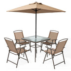 Ensemble de patio 6 pièces Pellebant avec table, parasol et 4 chaises pliantes – 22,4 L x 26,8 P x 34,4 H