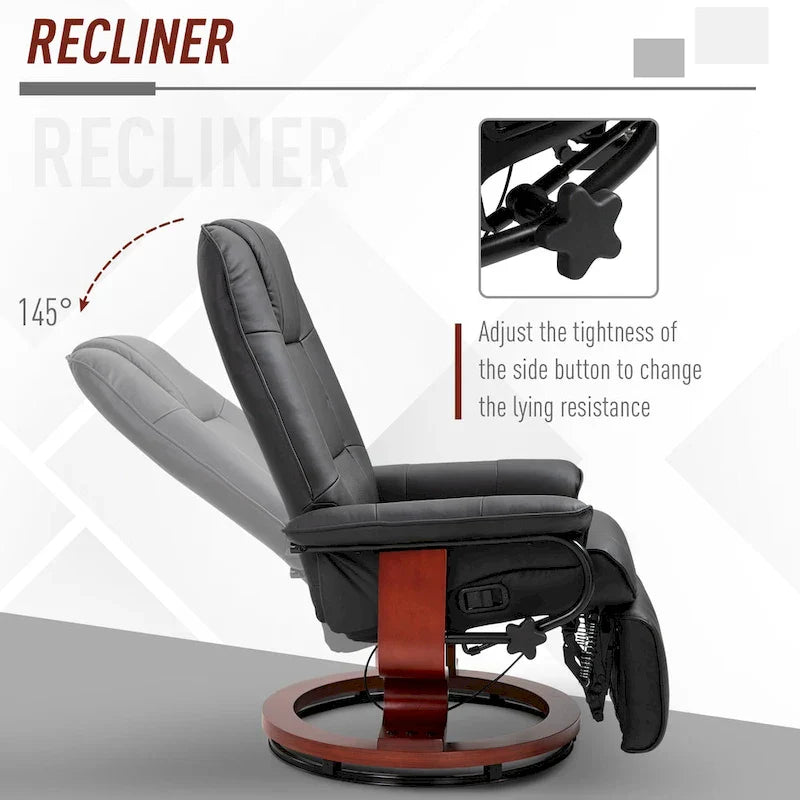 Fauteuil inclinable manuel pivotant en similicuir HomCom avec repose-pieds confortable et relaxant