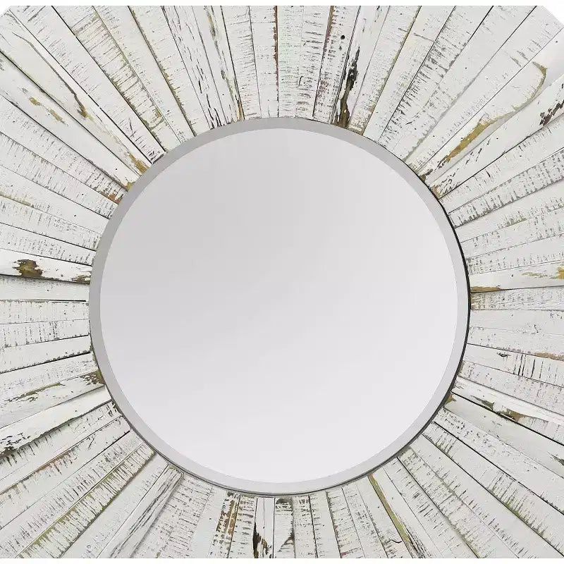 Miroir Mural en Bois de Ferme Moderne Vieilli Blanc - StyleCraft : Verre Antiquaire, Cadre en Sapin et MDF