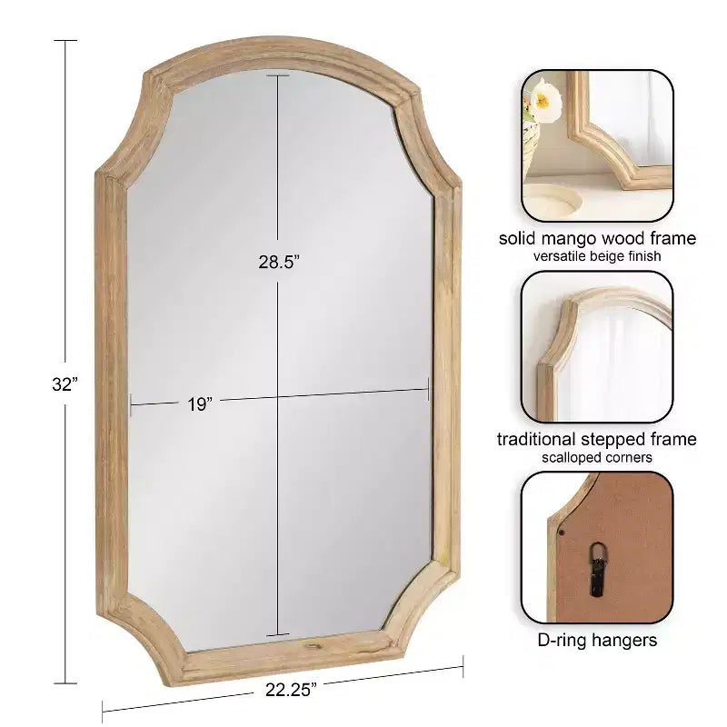 Miroir Arqué en Bois Carlow Naturel 23"x32" Kate & Laurel All Things Decor