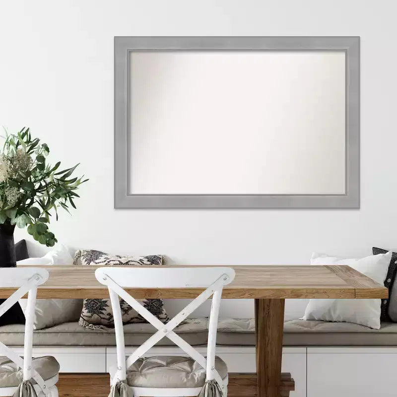 Miroir mural Vista brossé nickel 40" x 28" sans biseau - Amanti Art : Rectangle moderne, cadre en polystyrène
