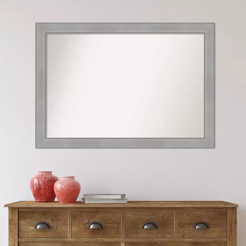 Miroir mural Vista brossé nickel 40" x 28" sans biseau - Amanti Art : Rectangle moderne, cadre en polystyrène