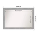 Miroir mural Vista brossé nickel 40" x 28" sans biseau - Amanti Art : Rectangle moderne, cadre en polystyrène