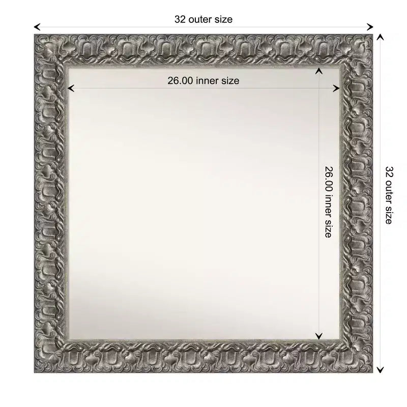 Miroir mural de salle de bain Luxor en bois argenté de 32 po x 32 po - Amanti Art : Carré moderne, quincaillerie de montage incluse